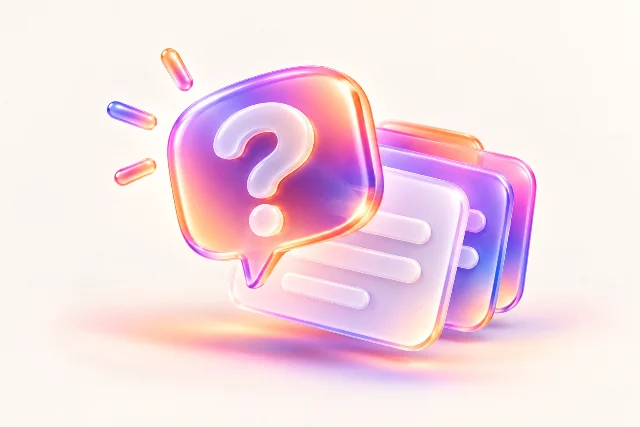 یک حباب پرسش روشن مقابل کارتهای مرتب اطلاعات